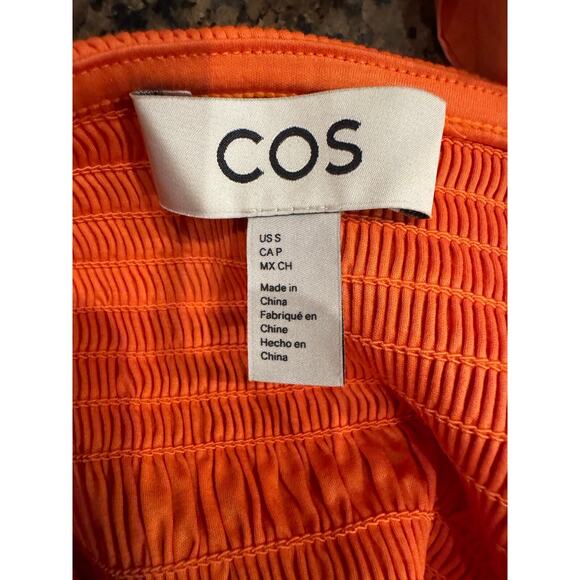 COS Tie-Detail Smocked Midi Dress Orange color size small - Picture 2 of 4